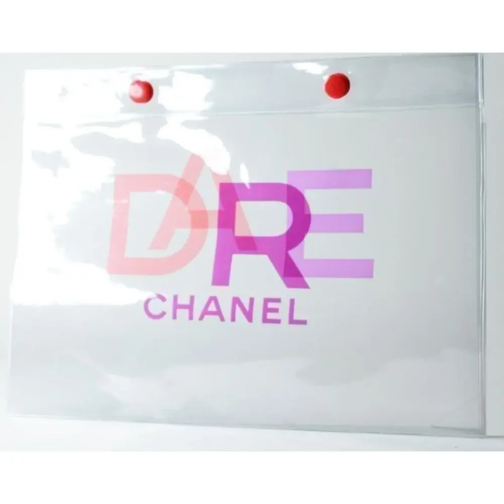 CHANEL DRE Clear PVC Pouch Novelty Cosmetic Bag Pink Logo New